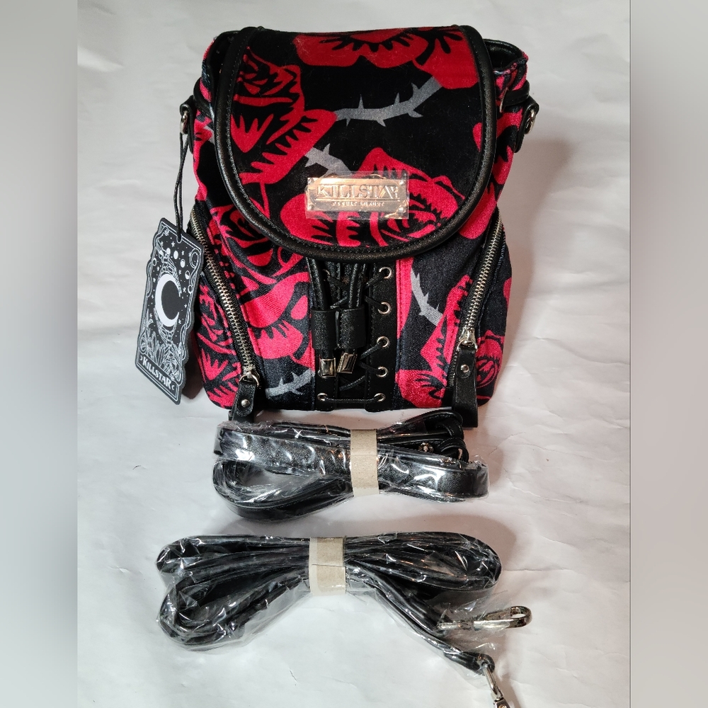 Killstar Eden Red & Black Floral Mini Backpack